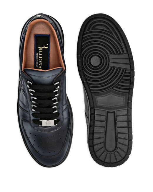 Billionaire Black Logo-patch Leather Sneakers for men