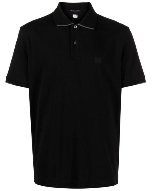 C P Company Black Logo-print Piqué-weave Polo Shirt for men