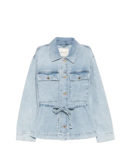 Gant Blue Belted Button-Up Denim Jacket