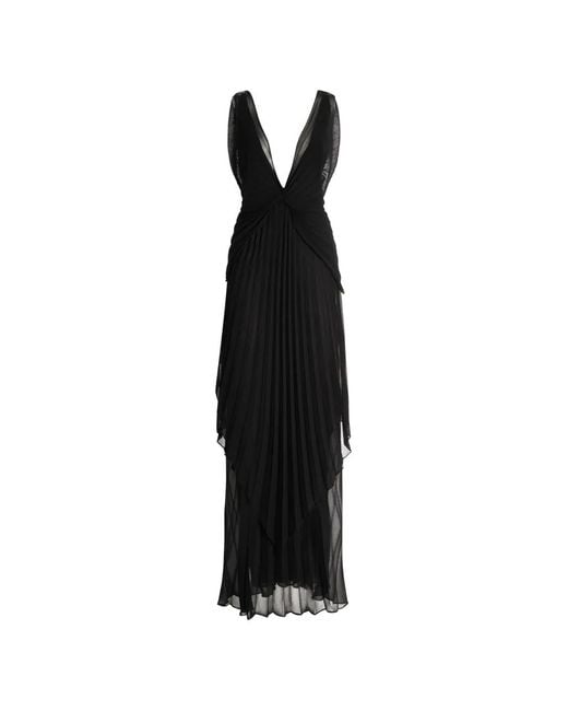 Genny Black Pleated V-Neck Dress