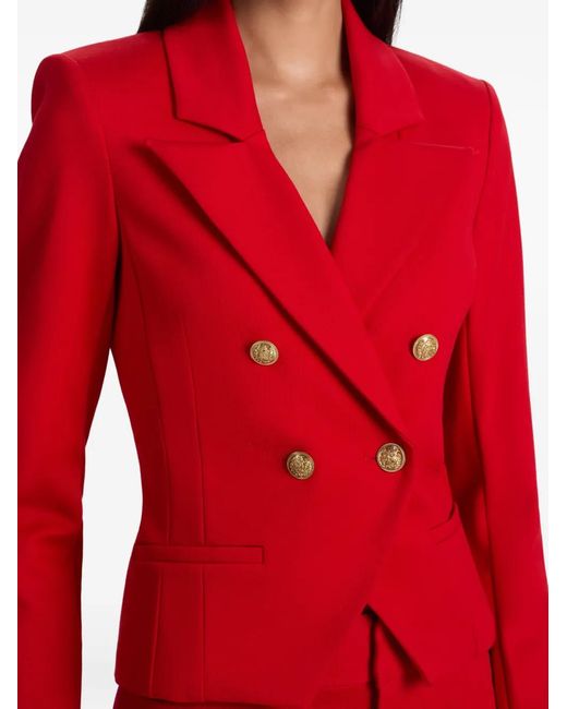 Alice + Olivia Red Sable Double-Breasted Cropped Blazer