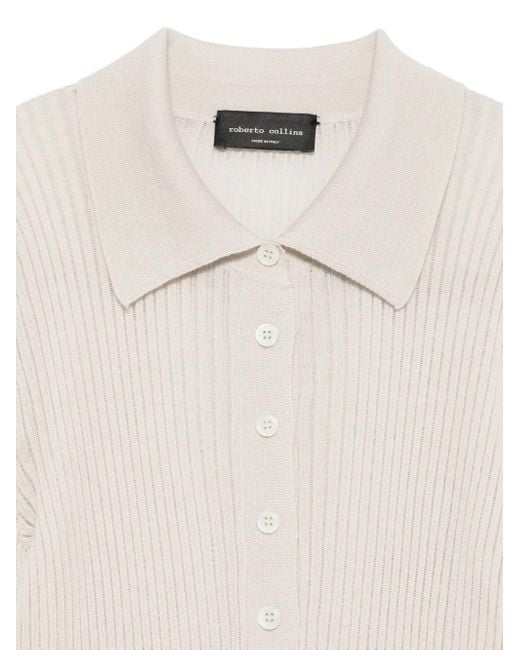 Roberto Collina White Ribbed Polo Shirt