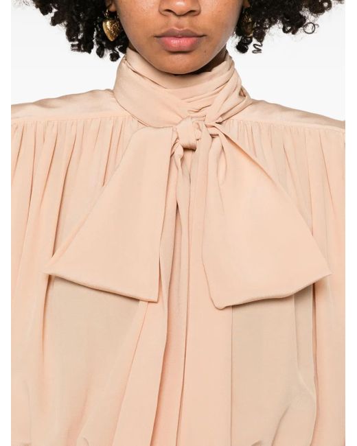 Chloé Natural Pussy-Bow Long-Sleeve Blouse