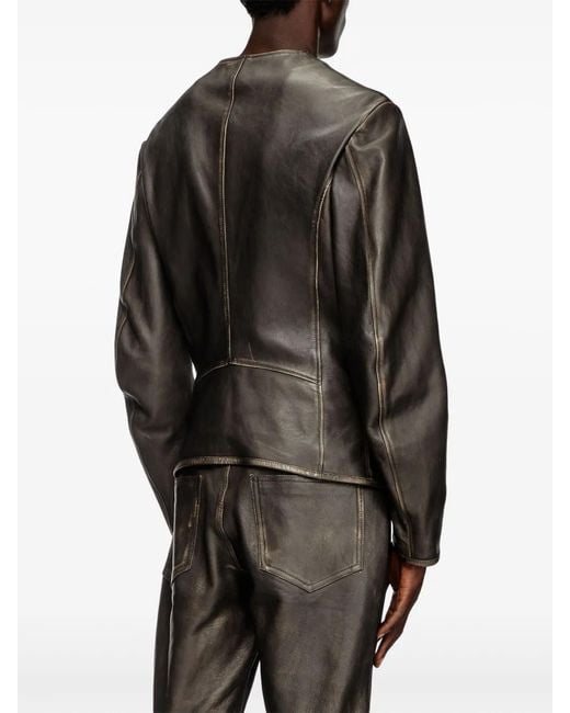 DIESEL Gray L-Emma Leather Jacket for men