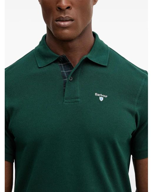 Barbour Green Tartan Pique Checked-Trim Polo Shirt for men