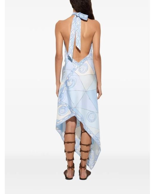 Emilio Pucci White Occhi-Print Silk Dress