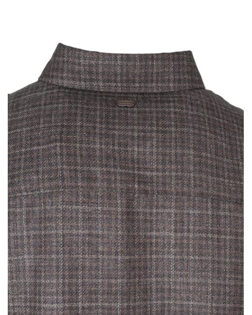 Agnona Gray Check-Pattern Wool-Blend Shirt for men