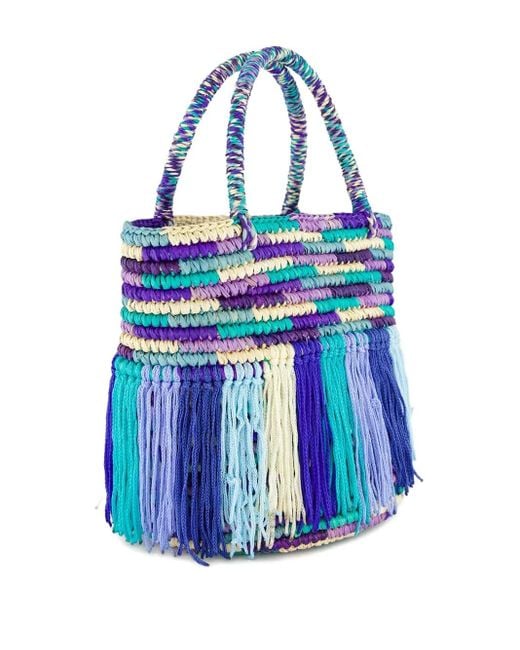 Sensi Studio Blue Baby Fringed Woven Tote Bag
