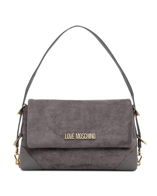 Love Moschino Gray Logo-Plaque Foldover Tote Bag