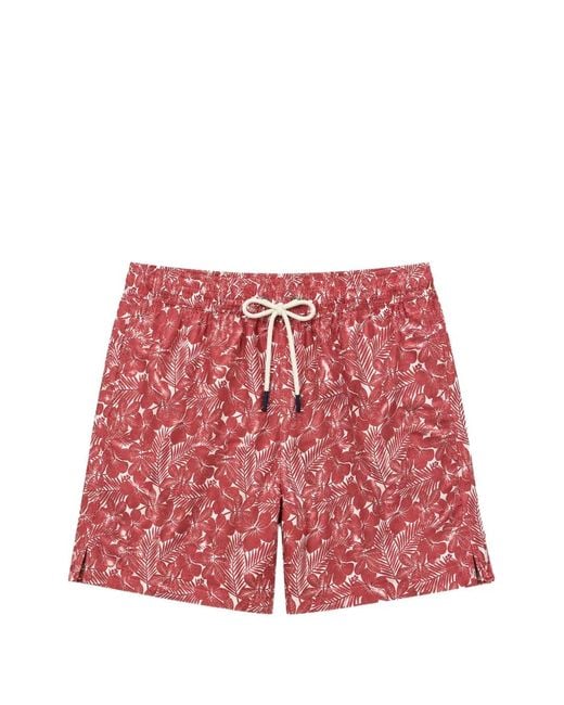 LES HÉRITIERS Red Captain Floral-Print Drawstring Swim Shorts for men