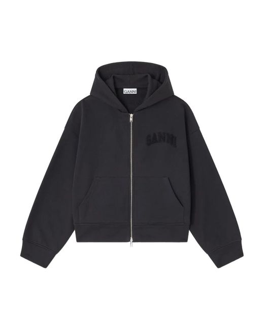 Ganni Blue Organic Cotton Zipped Hoodie