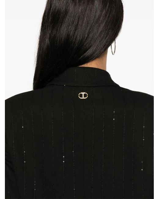 Twinset Black Sequined Double-Breasted Coat