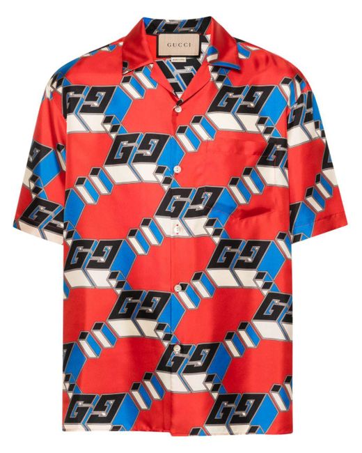 メンズ Gucci 3d GG シルクシャツ Red