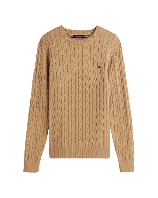 Tommy Hilfiger Natural Cable-Knit Embroidered-Logo Sweater for men