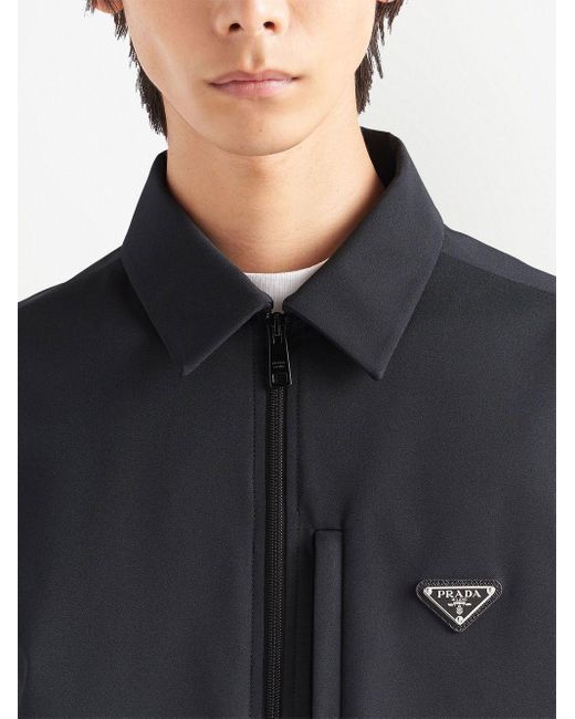 Chemise zippée à plaque logo Prada pour homme en coloris Blue