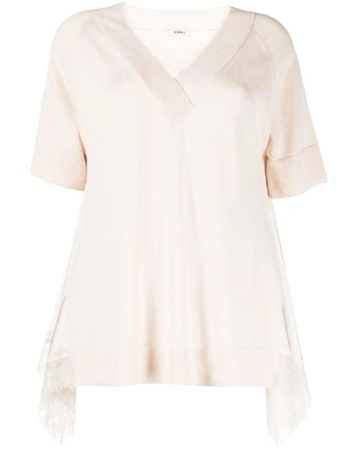Goen.J Multicolor Lace-Trim V-Neck T-Shirt