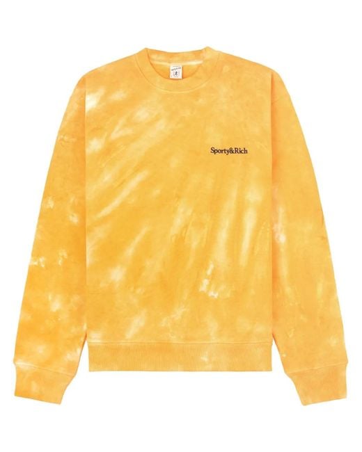 Sporty & Rich Yellow Logo-Embroidered Tie-Dye Sweatshirt