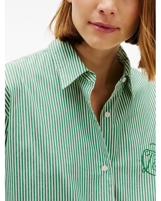 Tommy Hilfiger Green Striped-Print Logo-Embroidered Shirt