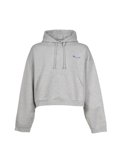 Vetements Gray Logo-Embroidered Cropped Hoodie for men