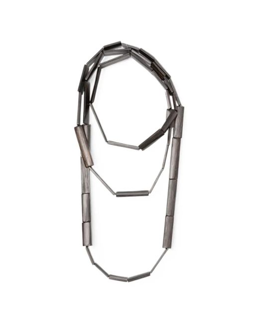 Monies White Geometric-Bead Necklace