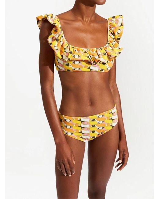 LaDoubleJ Metallic Ruffle Bikini Top
