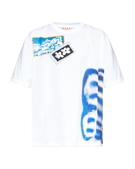 Marni T-Shirt mit Patchwork-Print in Blue für Herren