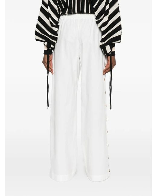 Zimmermann White Side-Button Drawstring-Fastening Trousers