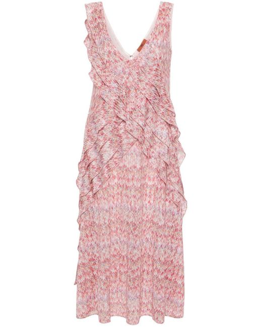 Missoni Pink Zigzag Ruffled Midi Dress