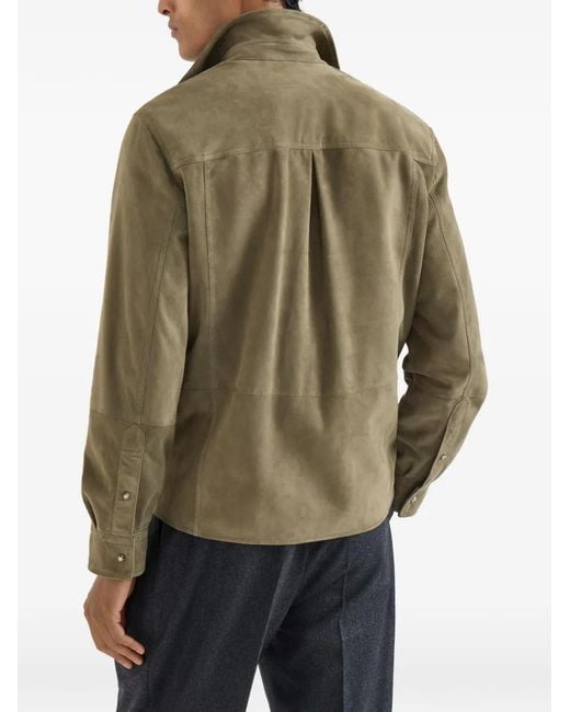 Brunello Cucinelli Green Suede Overshirt for men