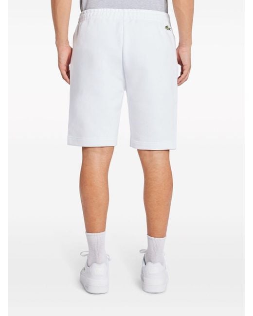 Lacoste White Slogan-embroidered Cotton Track Shorts for men