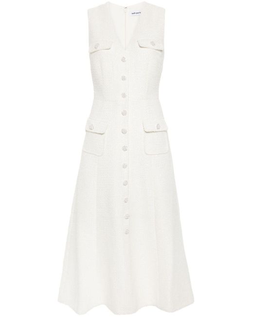 Self-Portrait Tinsel Boucl Midi Dress in White | Lyst