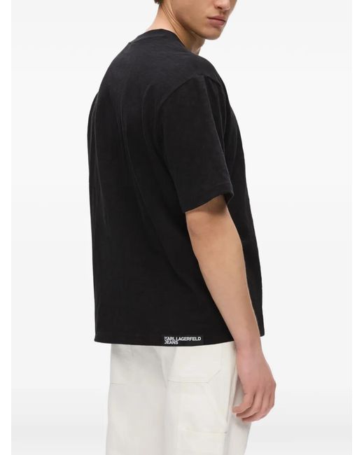 Karl Lagerfeld Black Logo-Embroidery T-Shirt for men