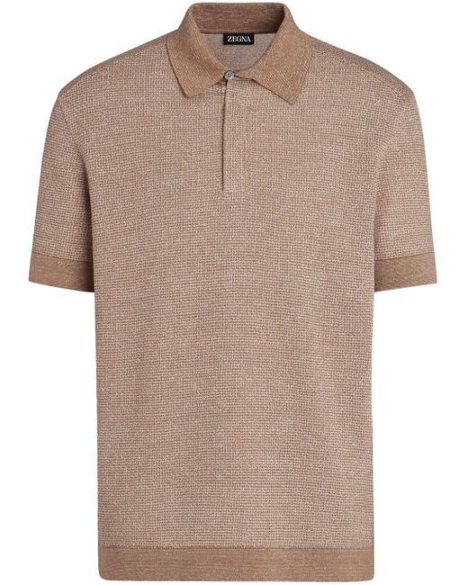 Zegna Brown Ribbed-trim Knitted Polo Shirt for men