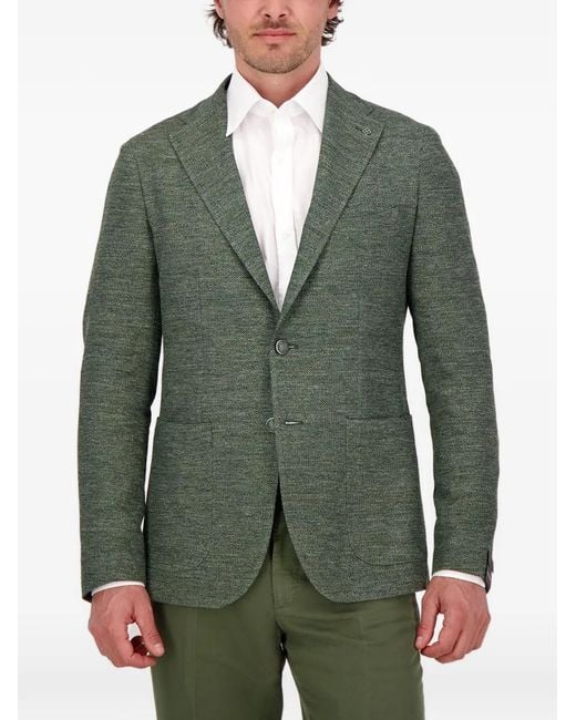 Tagliatore Green Single-Breasted Notch-Lapels Blazer for men