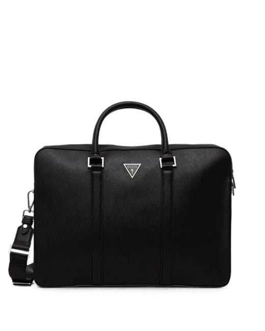 Guess Black Milano Logo-Plaque Briefcase for men
