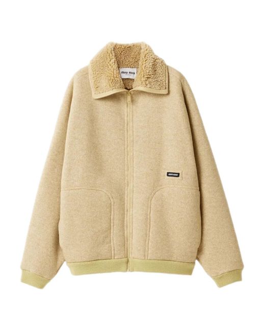 Miu Miu Natural Jacke Aus Shearling Mit Reißverschluss