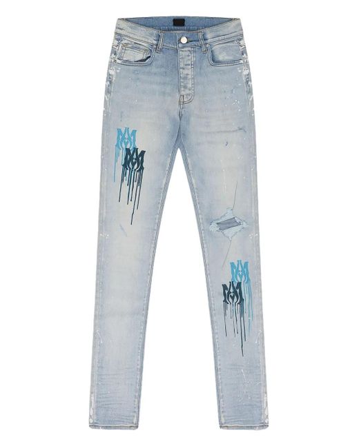 Amiri Blue Paint-Drip Jeans for men