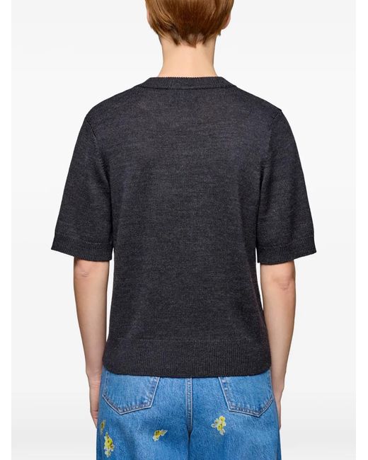 Ganni Blue T-Shirt Manches Courtes À Motif Fleur