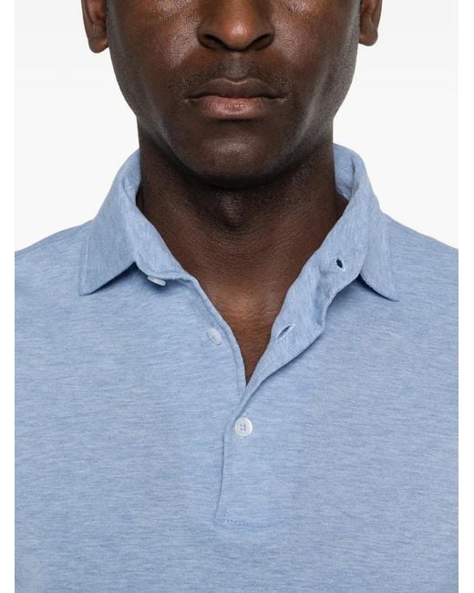 Barba Napoli Blue Buttoned Polo Shirt for men