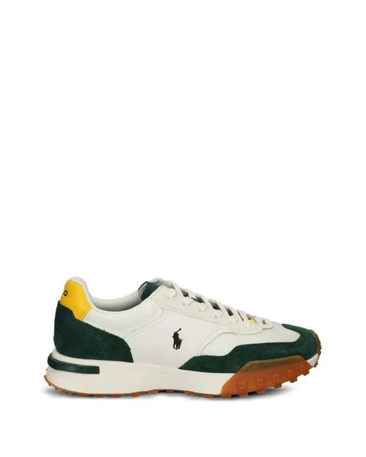 Polo Ralph Lauren White Logo-Embroidered Panelled Sneakers for men