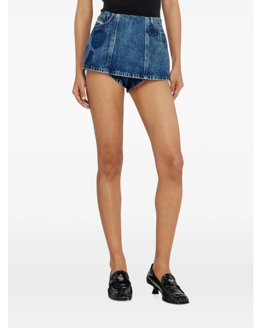 DIESEL Blue Short En Jean Peplum Avec Patchs D'Ombre