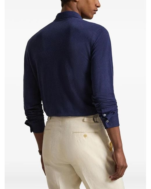 Polo Ralph Lauren Blue Long-Sleeve Linen Polo Shirt for men