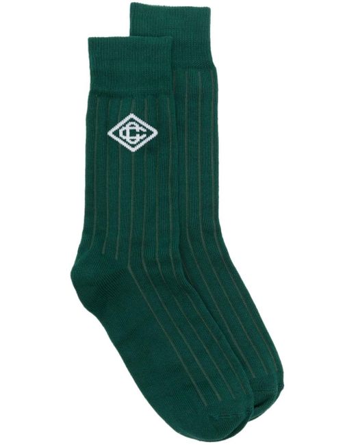Casablancabrand Green Monogram-logo Socks