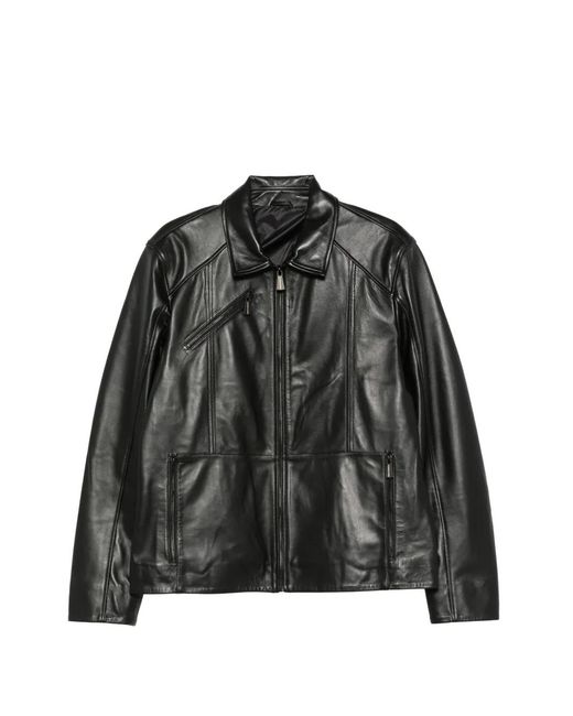SERGIO MORETTI FIRENZE Black Zip-Up Leather Jacket for men