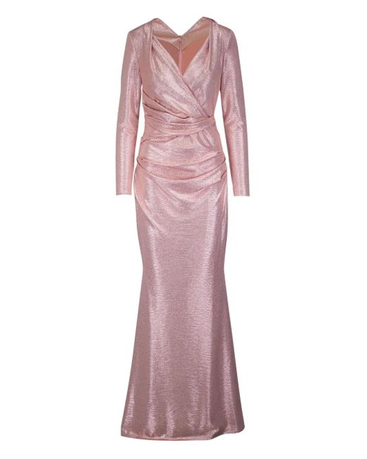 Talbot Runhof Pink Metallic V-Neck Gown