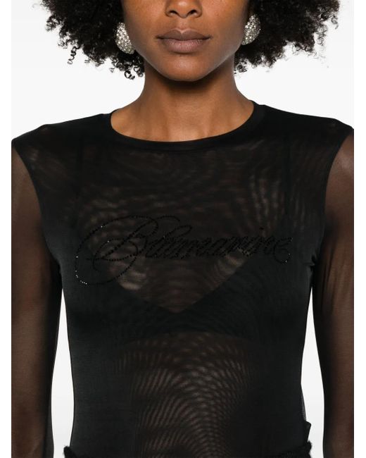 Blumarine Black Tulle T-Shirt With Logo