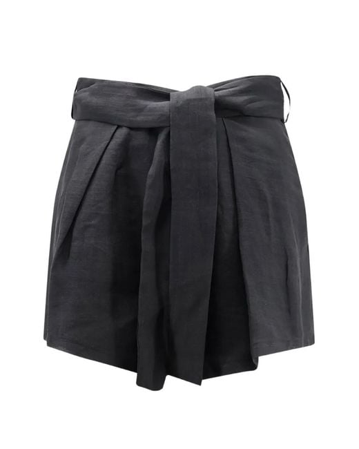 LAVI COUTURE Black Dafne Belted Pleated Shorts