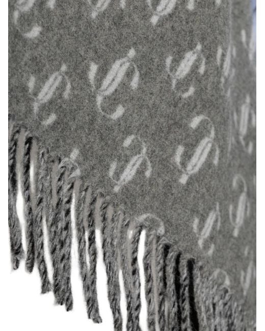 Jimmy Choo Black Monogram-Pattern Fringed Poncho