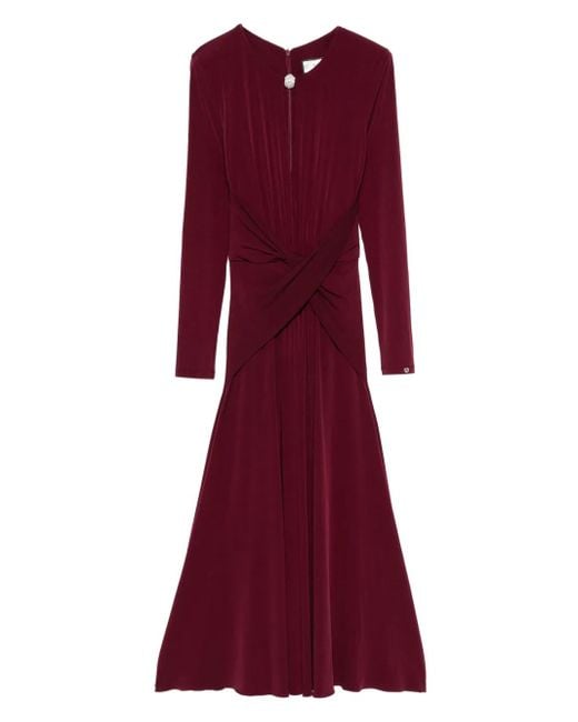 Nissa Red Crystal-Detail Midi Dress