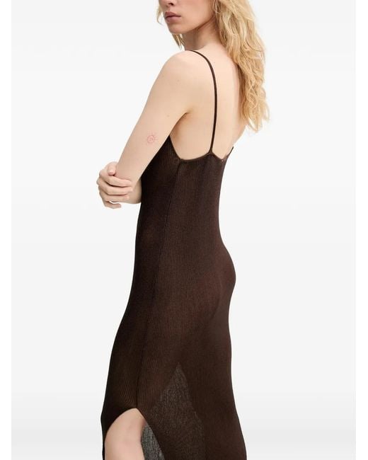 Gestuz Brown Gzsilvi Ribbed-Knit Side-Slit Maxi Dress